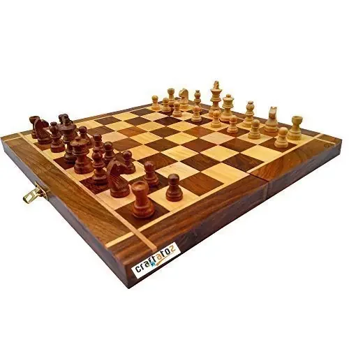 Wooden Folding Chess Board Set Wooden Game Handmade Classic Game of Brilliance / Standard Classic Chess Board Game Foldable (Non-Magnetic) Small Chess Pieces 16×16 Inches
